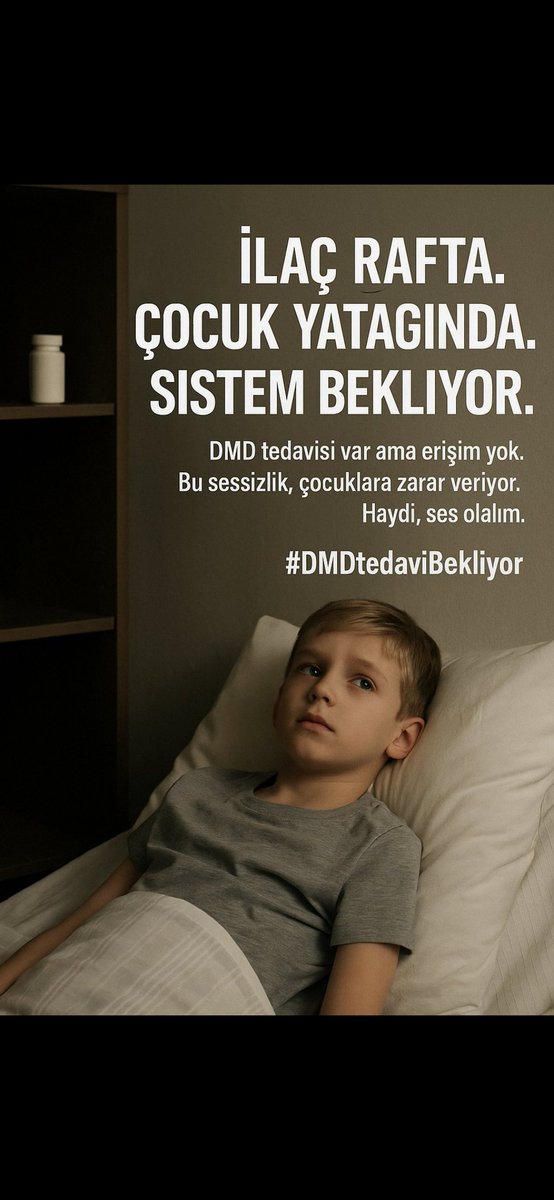 DMD (Duchenne Musküler Distrofi), ilerleyici kas erimesine neden olan genetik bir hastalıktır. 7500 çocuk her geçen gün kaslarını ve nefesini kaybediyor.
#DMDtedaviBekliyor 
<a href="/saglikbakanligi/">T.C. Sağlık Bakanlığı</a> 

#salı 
#deprem