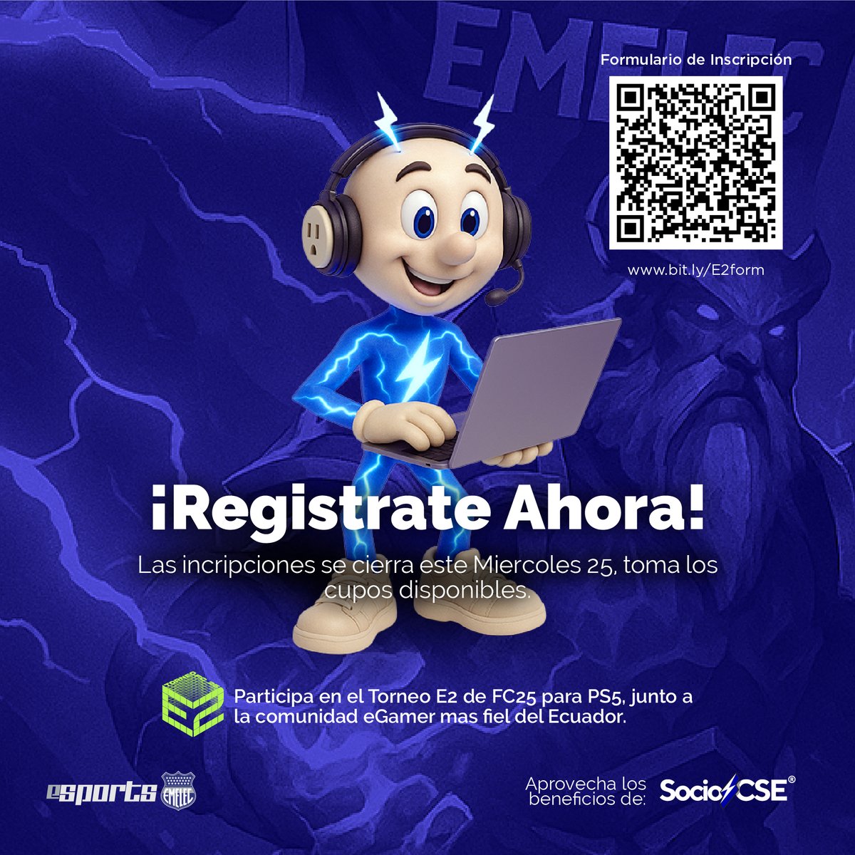 🎮⚡ ¡No lo dejes pasar, llegó tu momento de brillar en la cancha digital! ⚡🎮

El corazón azul también late en el mundo gamer.
Si eres fanático de Emelec y apasionado del FC25 en PS5… este torneo es para ti.

📝 Inscríbete YA 👉 bit.ly/E2form

#eSports #Emelec