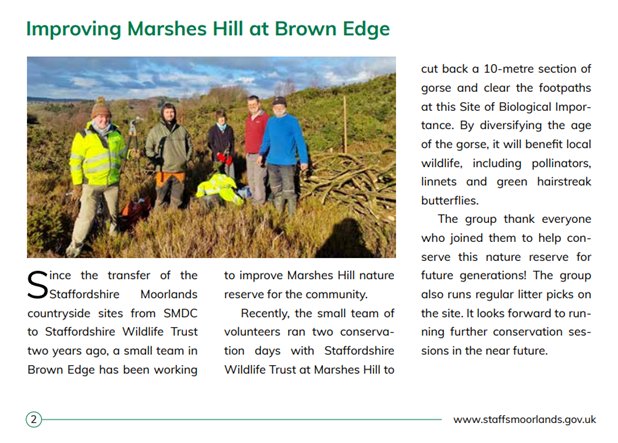 Our local <a href="/StaffsWildlife/">StaffsWildlife 🦔🍄🦇</a> volunteers team got a nice feature on our work to improve Marshes Hill, Brown Edge in the Staffordshire Moorlands Parish Assembly Newsletter. 🌳🌼🦋🐝🐦
