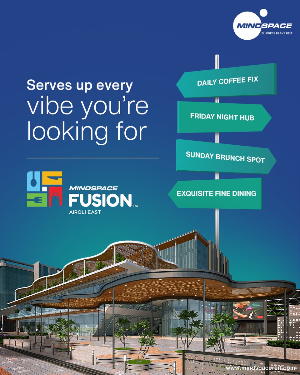 Mindspace Business Parks (@mindspace_parks) on Twitter photo All roads to good times lead to one place, Mindspace Fusion. Here, productivity and pleasure share the same space, and every pause feels just right. Fuel your day your way.
Stay tuned for the launch, coming soon to Navi Mumbai
#MindspaceBusinessParks #Fusion #Cafes #NaviMumbai All roads to good times lead to one place, Mindspace Fusion. Here, productivity and pleasure share the same space, and every pause feels just right. Fuel your day your way.
Stay tuned for the launch, coming soon to Navi Mumbai
#MindspaceBusinessParks #Fusion #Cafes #NaviMumbai