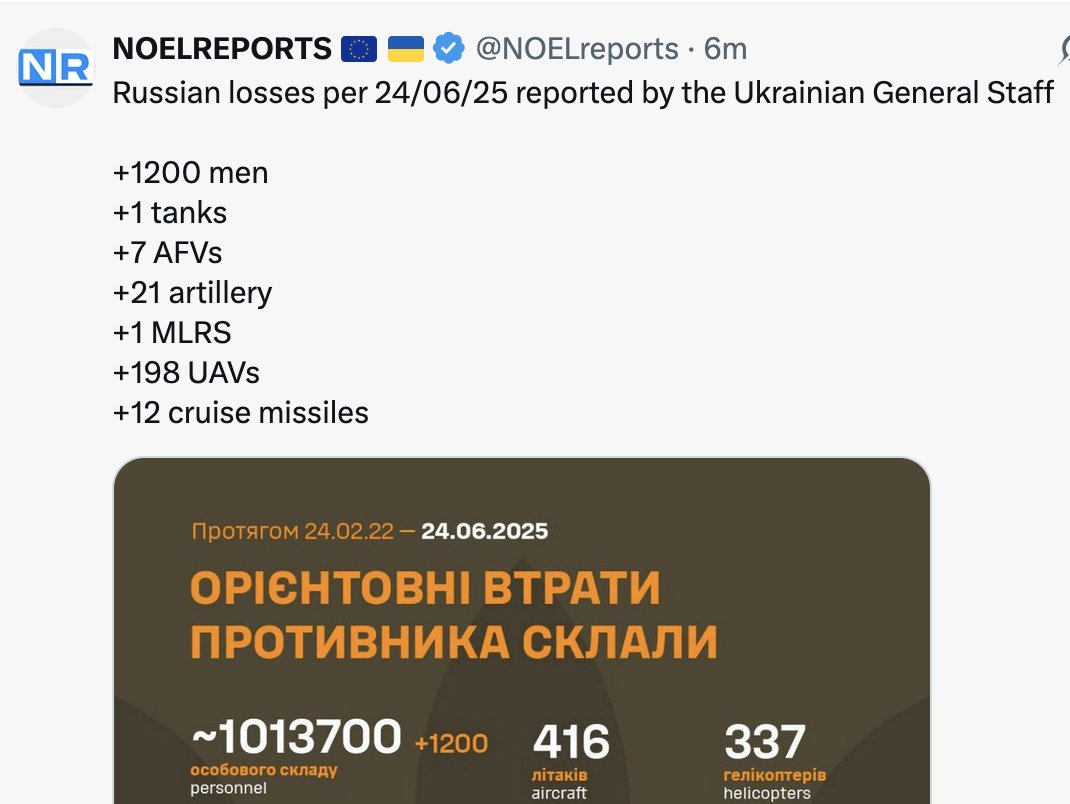 turquoisejane's tweet photo. @KyivIndependent Please check.  I think your numbers contain a misprint.  It was 1 million casualties only about a week ago.  NoelReports says this today https://t.co/2m1EDqFsVZ
