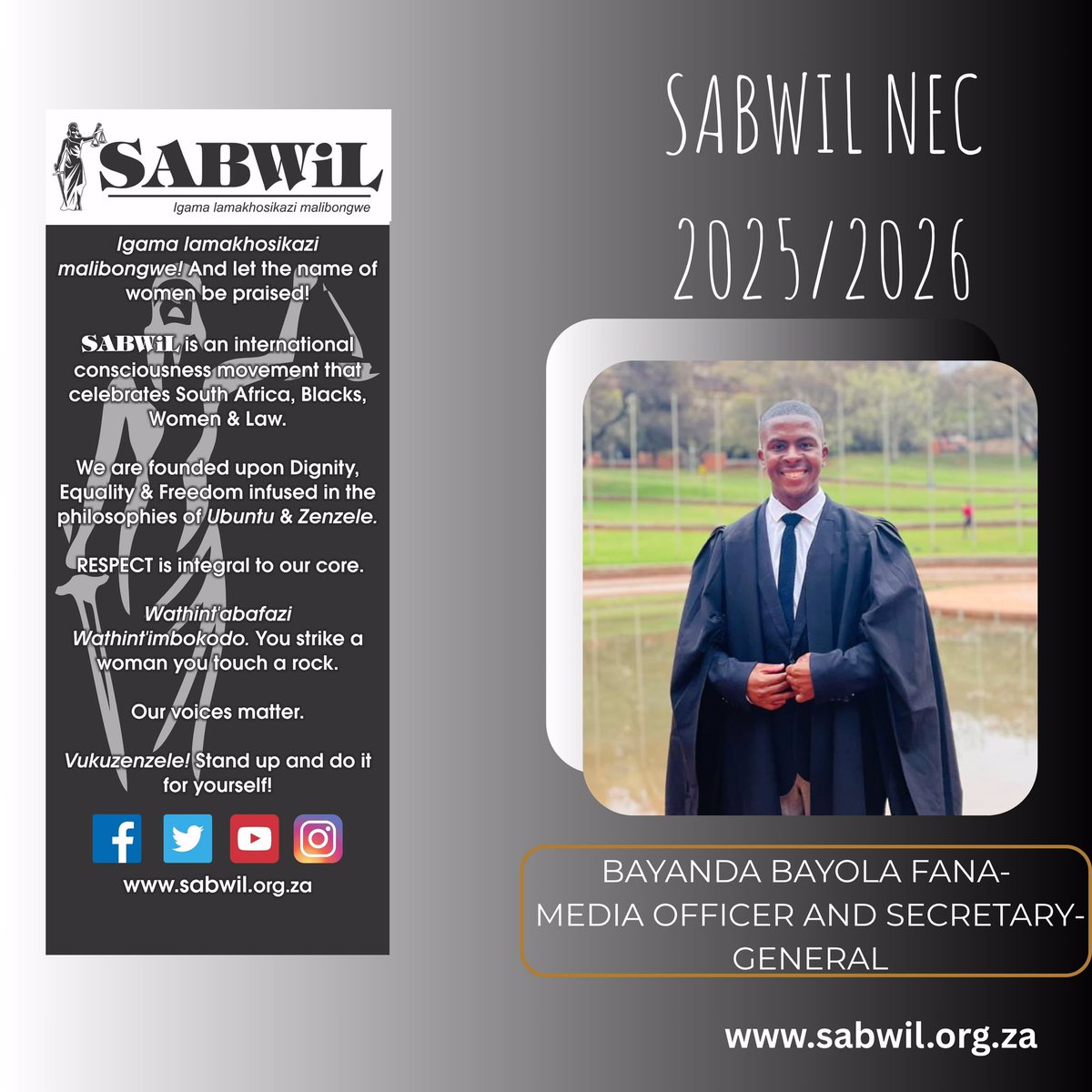 SABWiL 7th Secretary-general and Media Officer, join us in welcoming this stalwart👏🏿