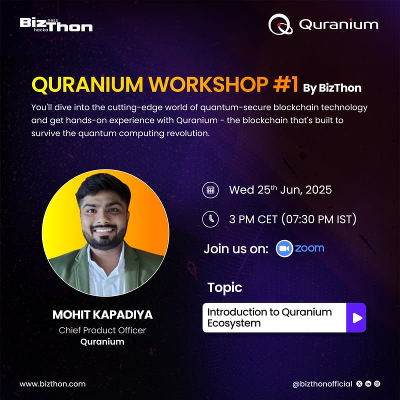 📣 Explore the Future of Blockchain: Quantum-Secure with Quranium!

Don't miss Quranium Workshop #1: Introduction to the Quranium Ecosystem! 

Discover Quranium's groundbreaking Layer 1 blockchain, uniquely built with quantum security at its core.

 This is your chance to