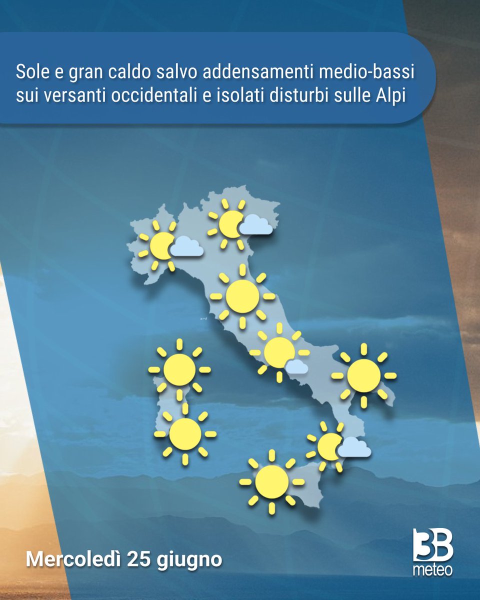 🔥 Giornata rovente in tutta la Penisola! Temperature diffusamente oltre i  35°C, con il sole protagonista. Qualche nube bassa al mattino tra Liguria,  alto e basso versante tirrenico, in diradamento. Possibili fenomeni, image size:960x1200