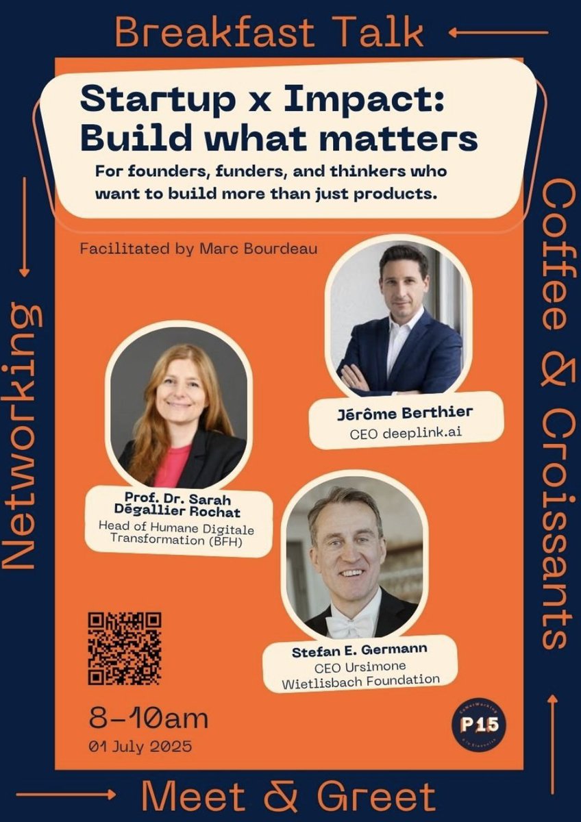 Alpict's tweet image. 📌 Start-up x Impact: Build What Matters - 1er juillet, Biel/Bienne

🎯 Que faut-il &amp;amp; qui faut-il pour que l&apos;innovation ait véritablement un impact? L&apos;espace P15 - Coworking, Meeting- und Eventspace organise un petit-déjeuner pour approfondir le sujet en compagnie notamment du…