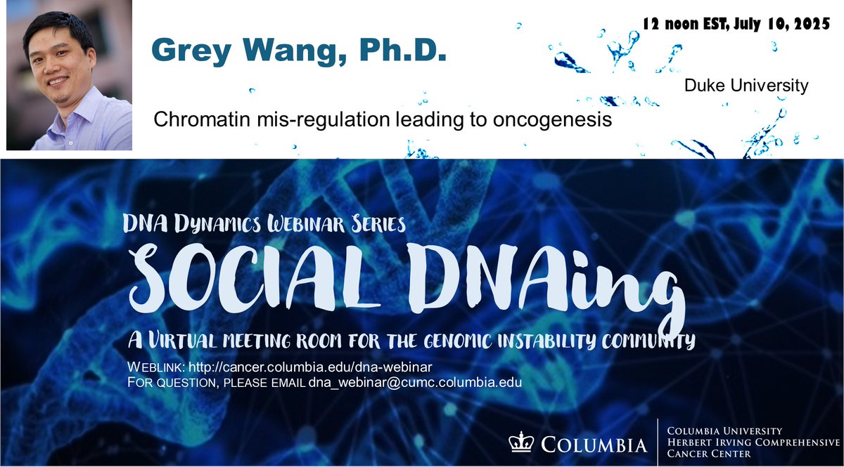 Thank you for the rising stars! Dr. Wang from Duke University will join Social DAing to talk about chromatin!  Sign up at cancer.columbia.edu/research/progr…