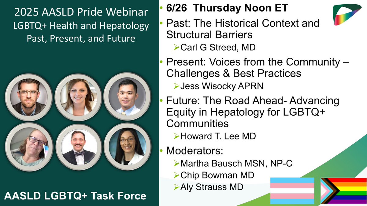 Howard T. Lee MD FAST (@howardtleemd) on Twitter photo 🌈 Join us for the 2025 <a href="/AASLDtweets/">AASLD</a> 🏳️🌈🏳️⚧️Pride Webinar this Thursday 6/26 🕛 Noon ET
#LGBTQ+ Health and Hepatology: Past, Present & Future
👥 <a href="/cjstreed/">Carl G Streed Jr (no longer here)</a>, #JessicaWisocky, <a href="/HowardTLeeMD/">Howard T. Lee MD FAST</a> explore history, community voices & the road ahead for equity in liver care.
🆓Register: 🌈 Join us for the 2025 <a href="/AASLDtweets/">AASLD</a> 🏳️🌈🏳️⚧️Pride Webinar this Thursday 6/26 🕛 Noon ET
#LGBTQ+ Health and Hepatology: Past, Present & Future
👥 <a href="/cjstreed/">Carl G Streed Jr (no longer here)</a>, #JessicaWisocky, <a href="/HowardTLeeMD/">Howard T. Lee MD FAST</a> explore history, community voices & the road ahead for equity in liver care.
🆓Register: