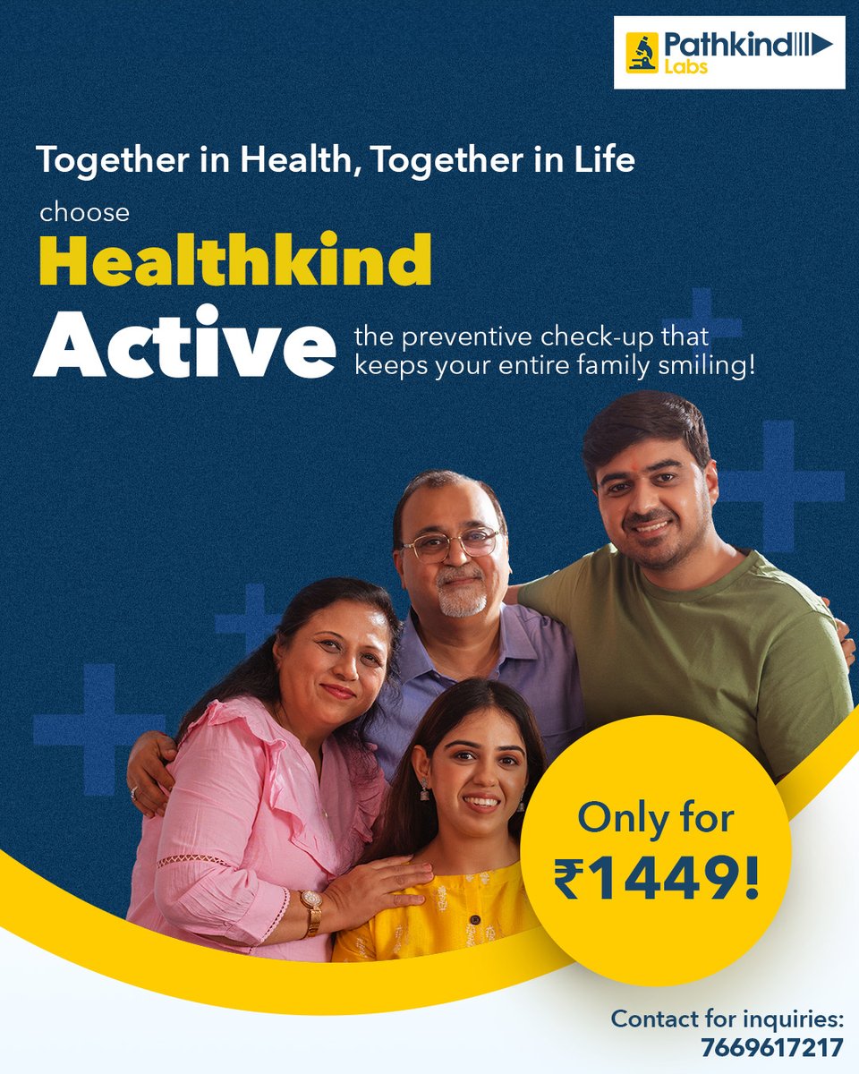 Prioritize your family's health today! Choose Healthkind Active, the comprehensive preventive check-up from Pathkind Labs that helps keep every member of your family healthy and smiling. Get this essential package for 'Only for ₹1449!'​

Book yours now! ​
 
#PathkindLabs