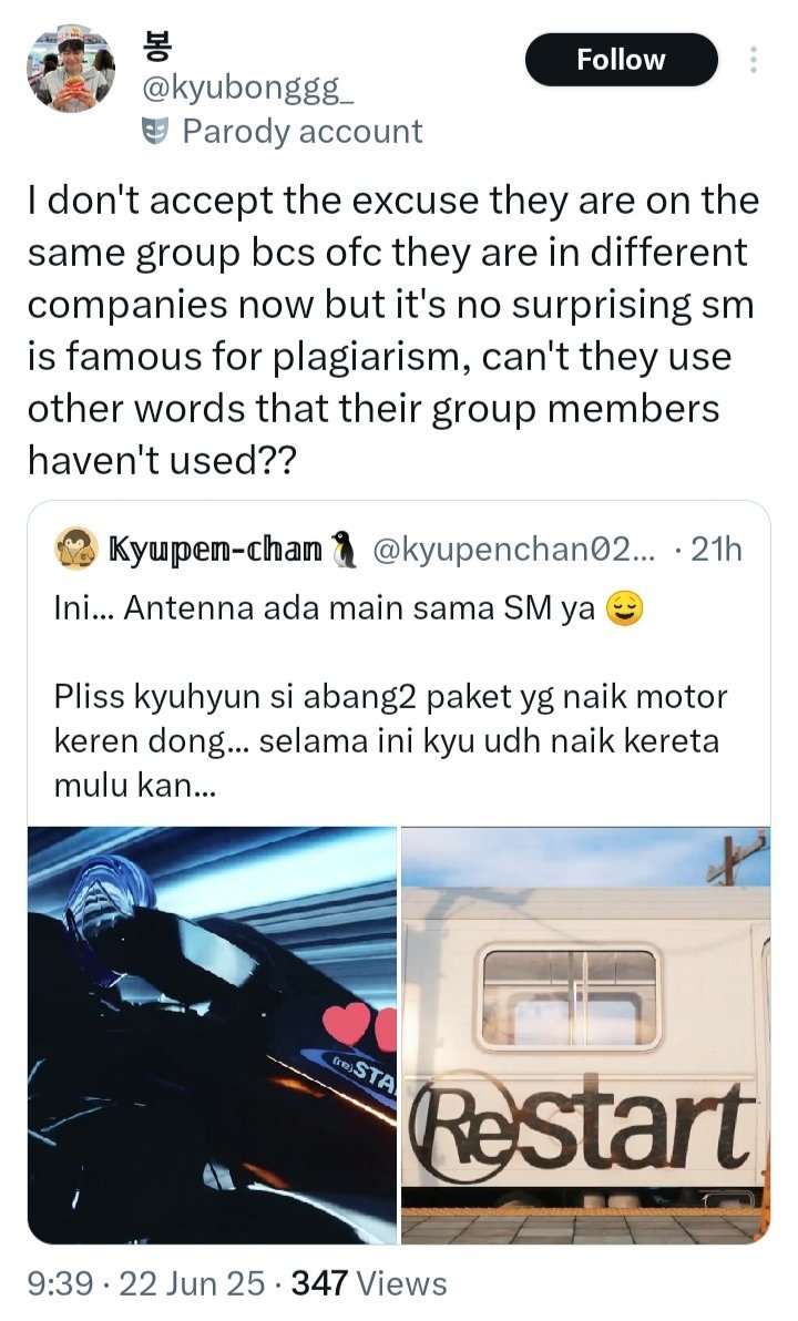 MorningDews_'s tweet photo. @antennamusic @lucid_fall_jo hello please take action of this. super junior album is very similar to kyuhyun restart album and they even used the word restart https://t.co/t2PWVwCPAo