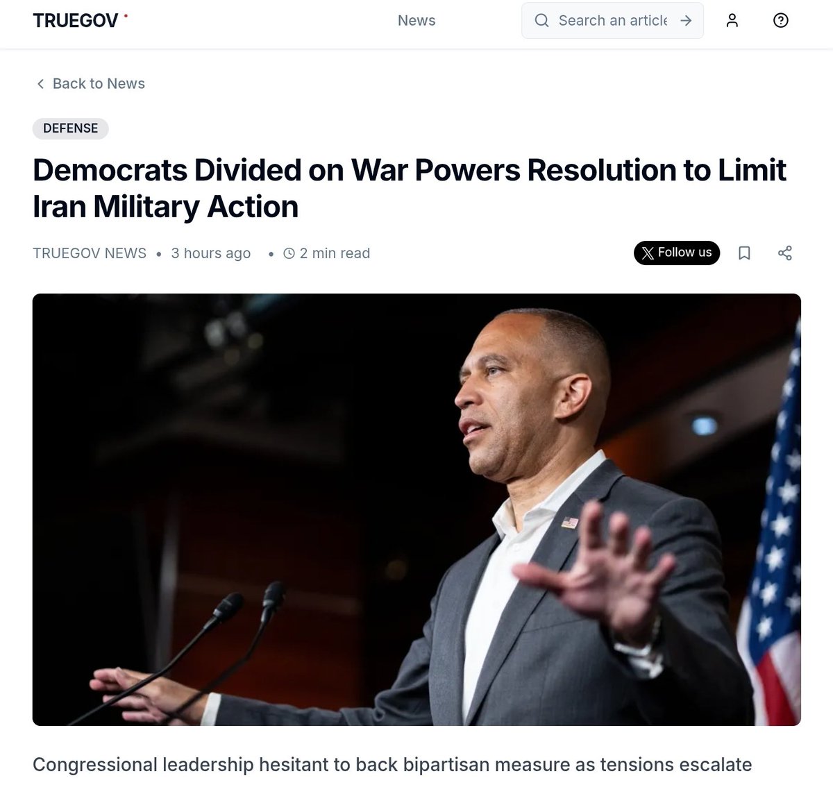 🚨 Democrats Divided on War Powers Resolution to Limit Iran Military Action.

🚨 Read more about this full story and other news at <a href="/TrueGovApp/">TrueGov</a>. 

🚨 The whole story is linked in the comments please click the link for the whole story.