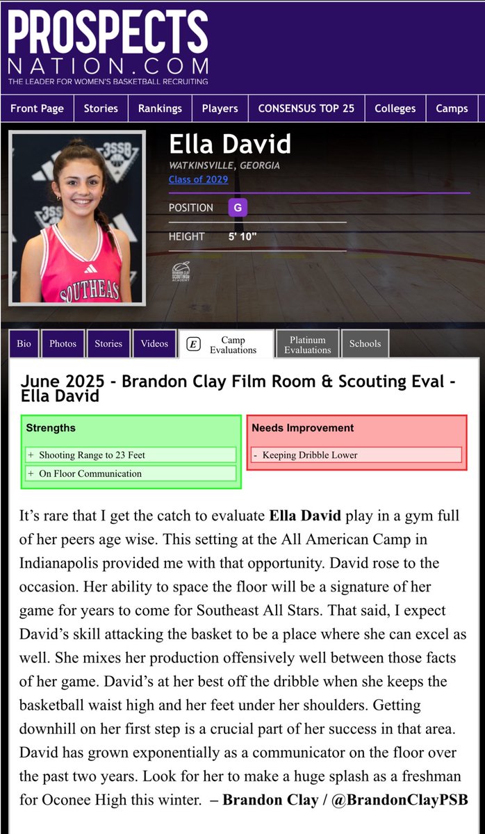 B r a n d o n C l a y (@brandonclaypsb) on Twitter photo Brandon Clay 🎥 Film Room Evals | Powered x <a href="/bclayscouting/">Brandon Clay Scouting</a>
“The Best Evals & Marketing in 🏀.”
New Eval 🚨
‘29 #BClayMarketing client Ella David of Southeast All Stars / Oconee (GA) visited Indiana today.
She has a new Eval via <a href="/ProspectsNation/">ProspectsNation.com</a>.
➡️ PURCHASE YOUR EVAL ➡️ Brandon Clay 🎥 Film Room Evals | Powered x <a href="/bclayscouting/">Brandon Clay Scouting</a>
“The Best Evals & Marketing in 🏀.”
New Eval 🚨
‘29 #BClayMarketing client Ella David of Southeast All Stars / Oconee (GA) visited Indiana today.
She has a new Eval via <a href="/ProspectsNation/">ProspectsNation.com</a>.
➡️ PURCHASE YOUR EVAL ➡️