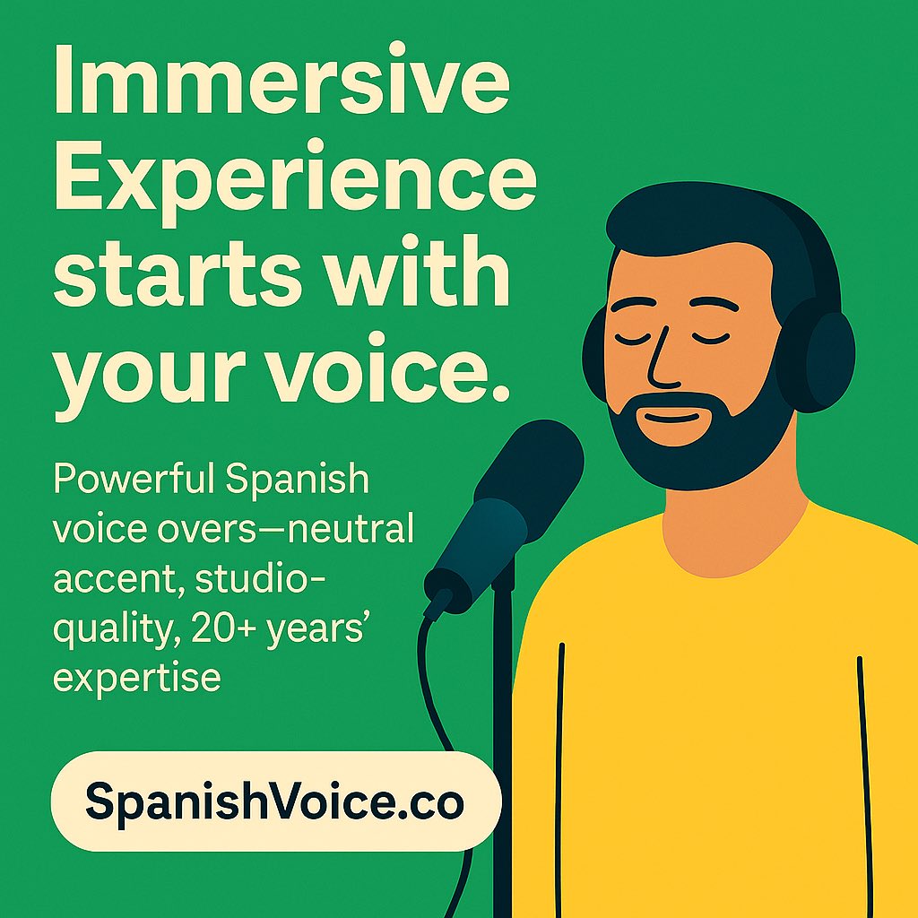 Spanish_Voice's tweet photo. 🎧 Turn your ads, training &amp; events into an Immersive Experience
Elevate with powerful Spanish voice overs — neutral accent, studio‑quality, 20+ years’ expertise 🌎
👉 https://t.co/A2BTweHhTU
#ImmersiveExperience #SpanishVoiceOver #Elearning #VoiceTalent #voice #voiceover https://t.co/FAAgtJ0bAh