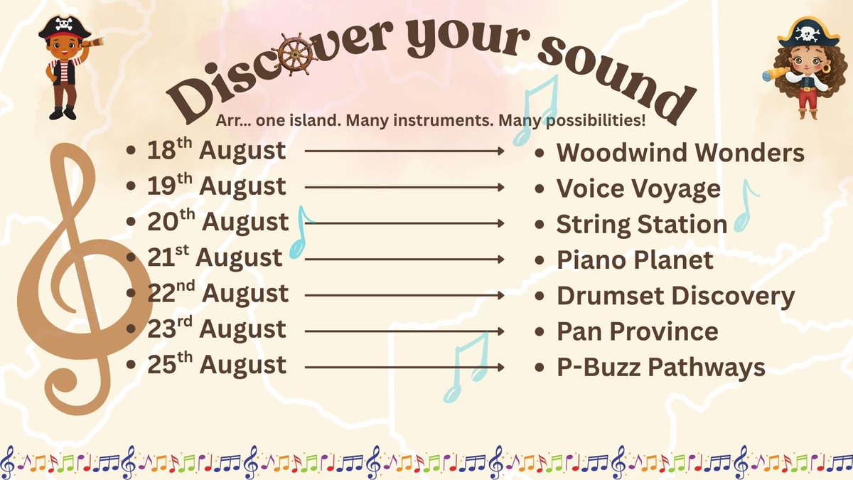 Discover your Sound!

In August, Solari will be hosting inclusive music workshops.

Everyday 2pm - 5pm a different instrument will be explored (except Saturday at 10am). 

$150 per workshop. Package deals available.

Call or WhatsApp (868) 464-2870 to book a spot for your child.