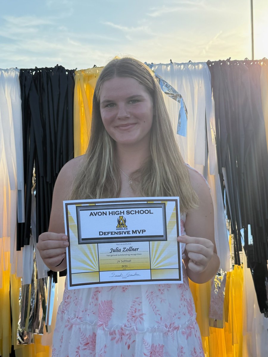 # 22 Julia Zollner 2028 1B/3B received the defensive MVP award for the Avon High School JV team!
JZ has moved mountains with her improvement the past 3 seasons!
Congrats Julia! <a href="/julia_Z22/">Julia</a>