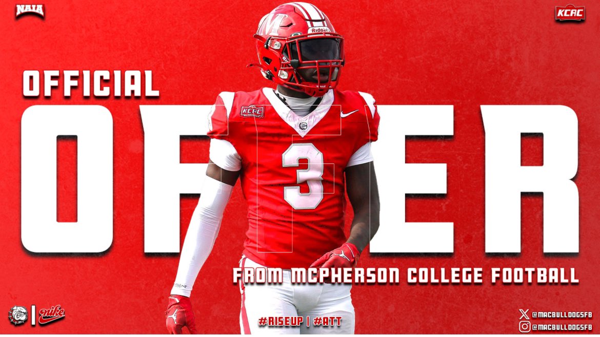Thankful to receive my 3rd offer to play at <a href="/MACBulldogsFB/">McPherson Football</a>‼️<a href="/CoachJFisc/">Coach Fiscus</a> <a href="/PHHS_hamsammich/">Justin Hamilton</a> <a href="/footballrooster/">RoosterFootball PHHS</a>