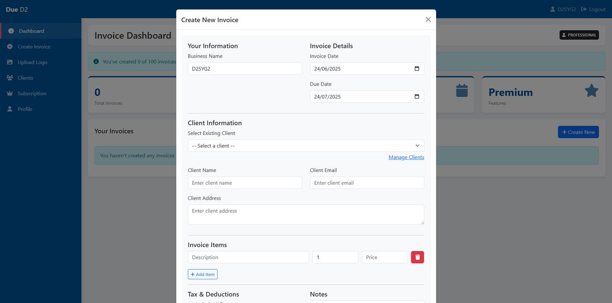 D2Freelancing's tweet photo. Due-D2 Invoice Generator website by D2-Freelancing in development.

Contact us: info@d2freelancing.co.uk

Visit our website: https://t.co/W7vcACSijY

Message us X https://t.co/fvLtryAvrV