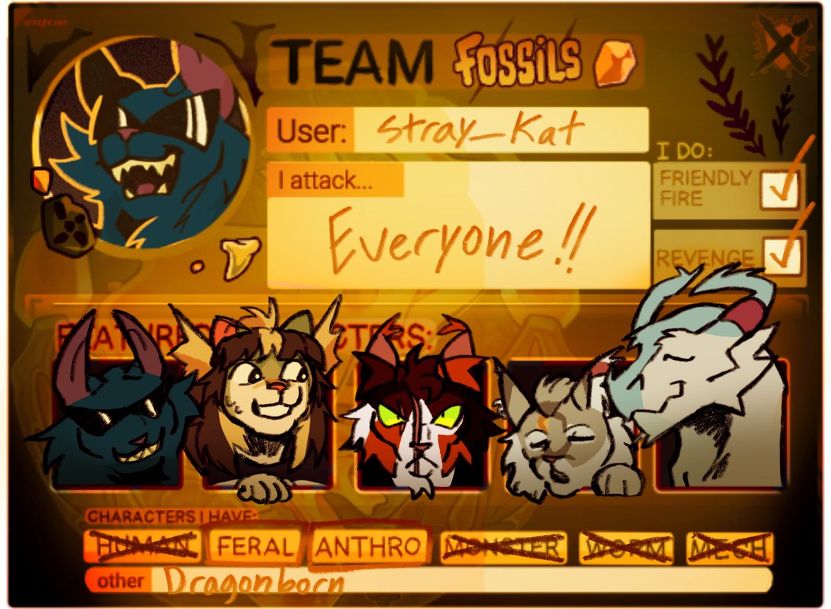 stray_kat_'s tweet photo. ARTFIGHT RAAGHHHH https://t.co/Q4miuOE4SI
I’m team fossils!! Check me out!! https://t.co/3qKTMu99Oc