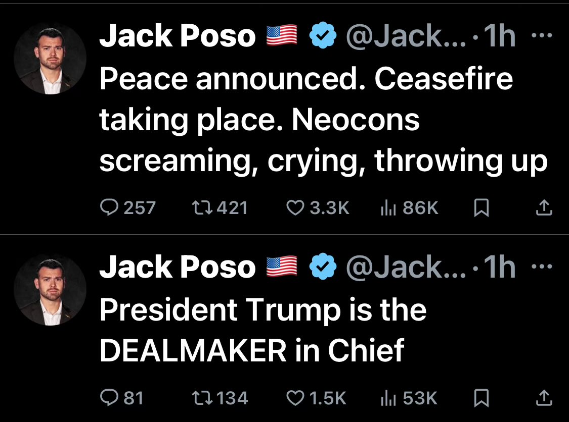 Is Poso really taking a victory lap? 

After criticizing and attacking Trump's Iran policy for days, he declares himself the winner? 

Purge these grifting frauds.