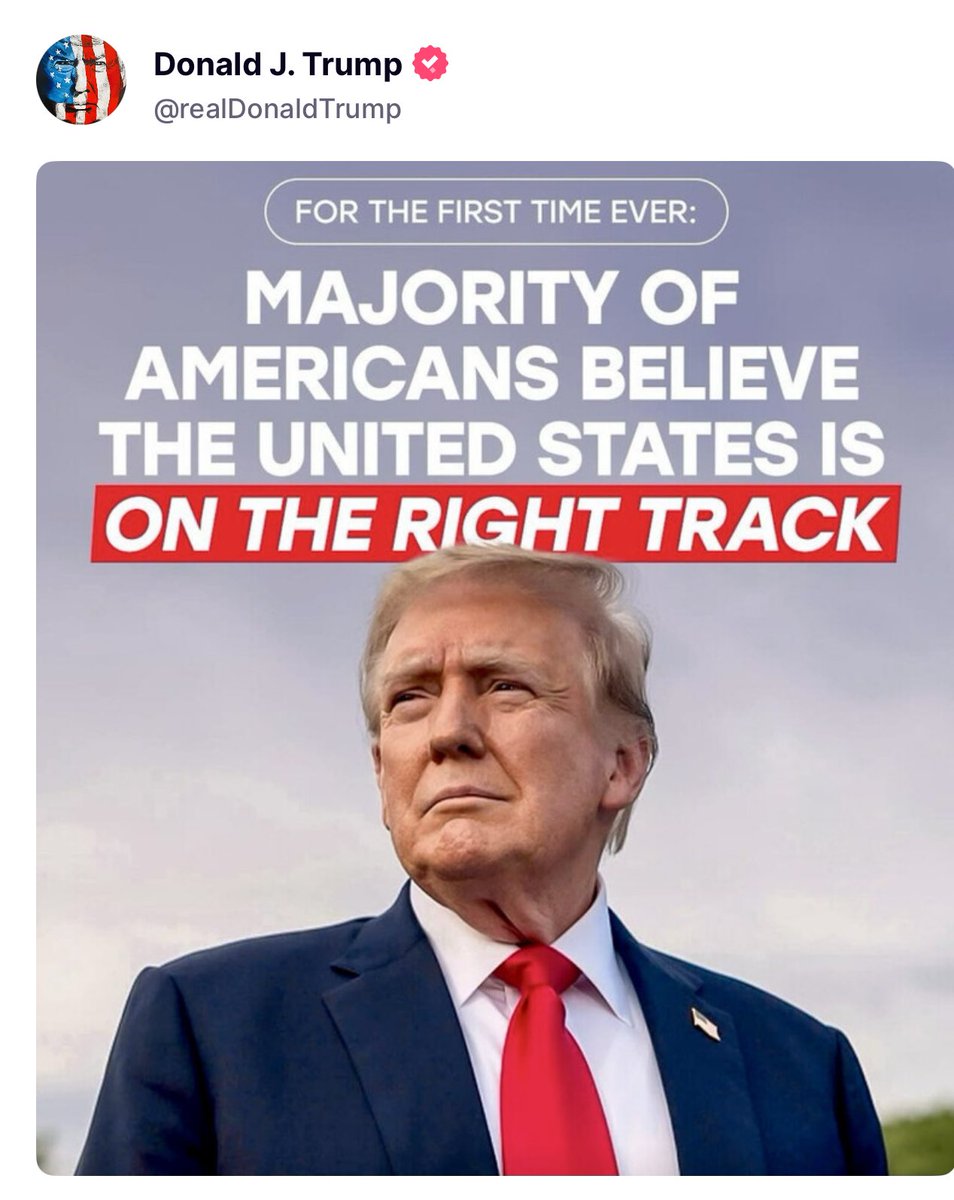 POTUSTrump_47's tweet image. Historic moment! @realDonaldTrump at 2:45 AM BST: Majority of Americans believe we’re on the RIGHT TRACK! #ceasefire #AmericaRising #RightTrack