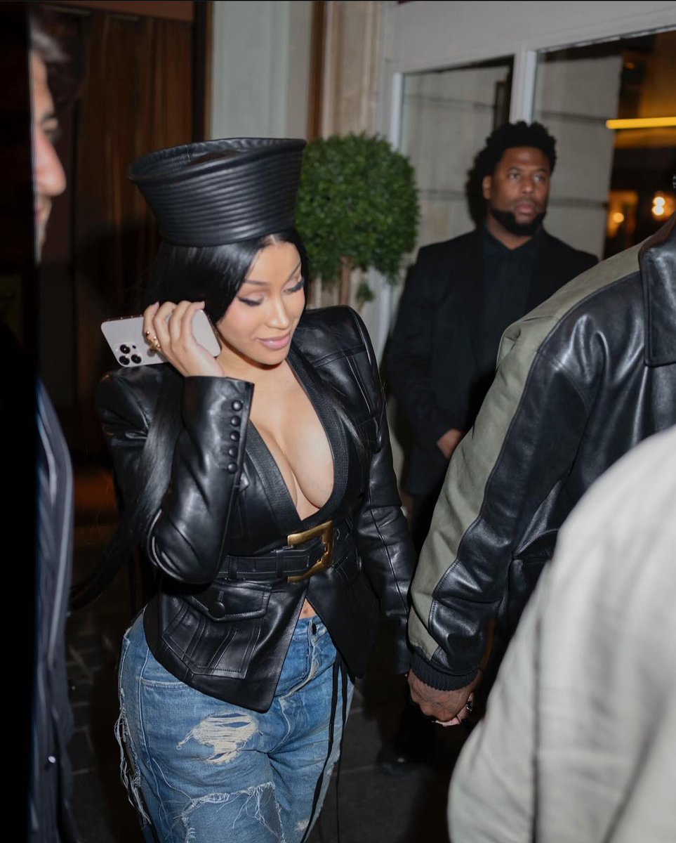Cardi B & Stefon Diggs leaving a restaurant yesterday in Paris, France.
