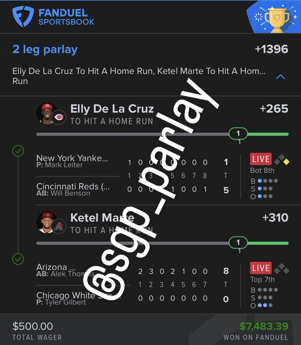 SGP_Parlay's tweet photo. Cash 2 more 💥💥

Elly x Marte ✅

Elly x Acuna ✅

LETS GO!!!!

Sending $100 to someone that retweets and likes this post! https://t.co/qhAxrbqhYf