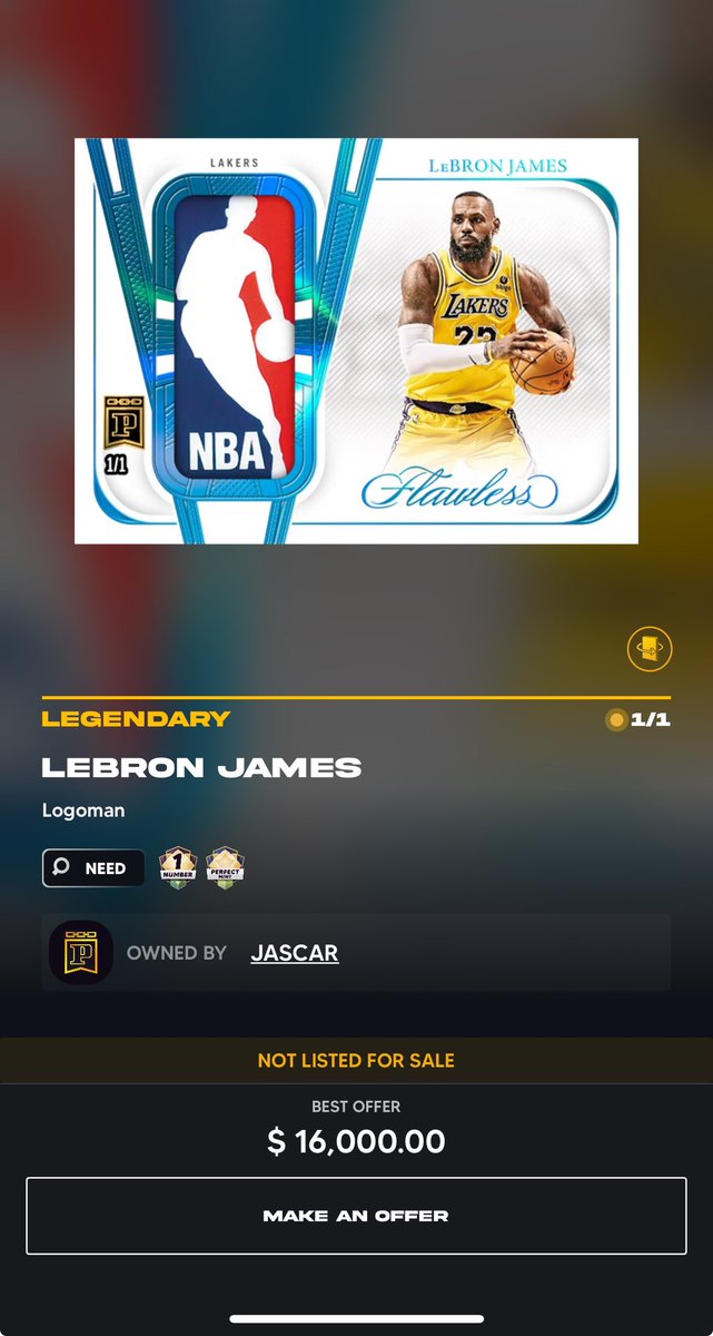 HUGE pull from Jascar on PaniniBC ripping the <a href="/KingJames/">LeBron James</a> Logoman out of the Panini NBA Flawless packs! 

Currently an active offer of $16k for it, any guesses how much this will sell for in the future?