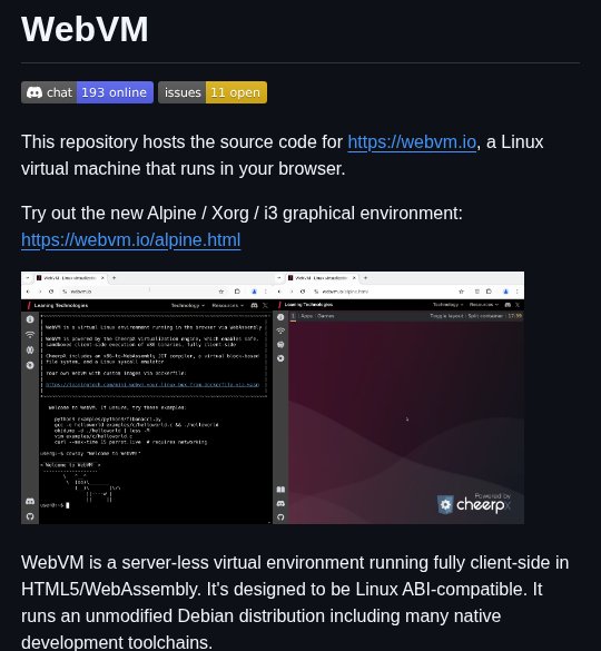 Run a Linux virtual machine in your browser,no server needed