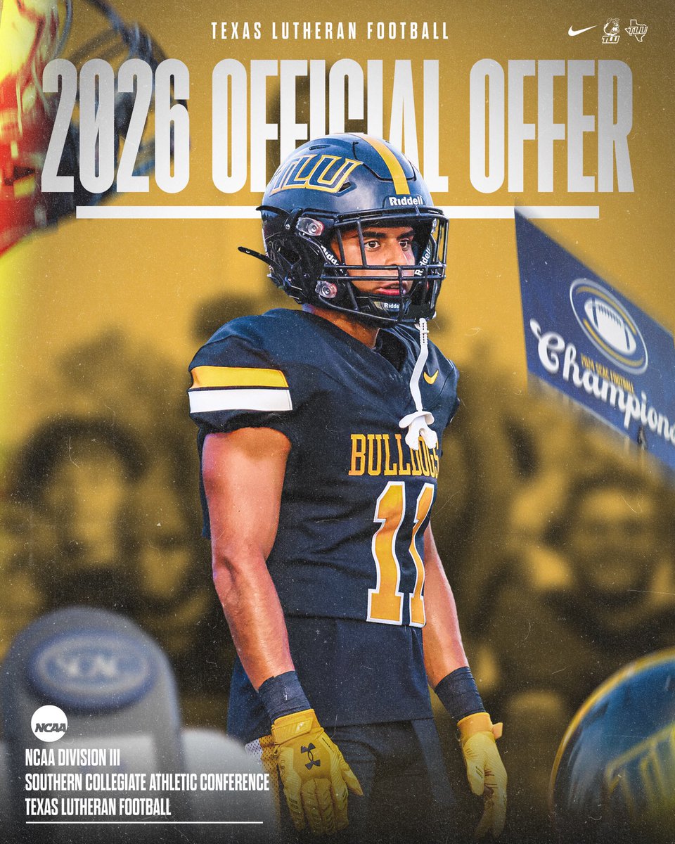 Blessed and beyond excited to announce that I've received an official offer to play football at Texas Lutheran Football.Huge thanks to my coaches family and teammates for the support.#TluFootball
#Bulldogs #Classof2026