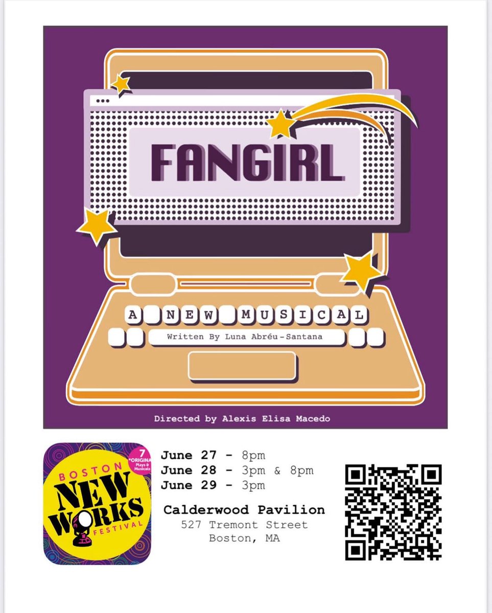 FANGIRL, el musical escrito y compuesto por Luna Abréu-Santana de Providence, debuta en Boston del 27 al 29 de junio en el Calderwood Pavilion.

Una historia de fans, engaños y mucha emoción.

Boletos: bit.ly/Fangirl25

#FangirlMusical #Boston #Theatre #OrgulloProvidence