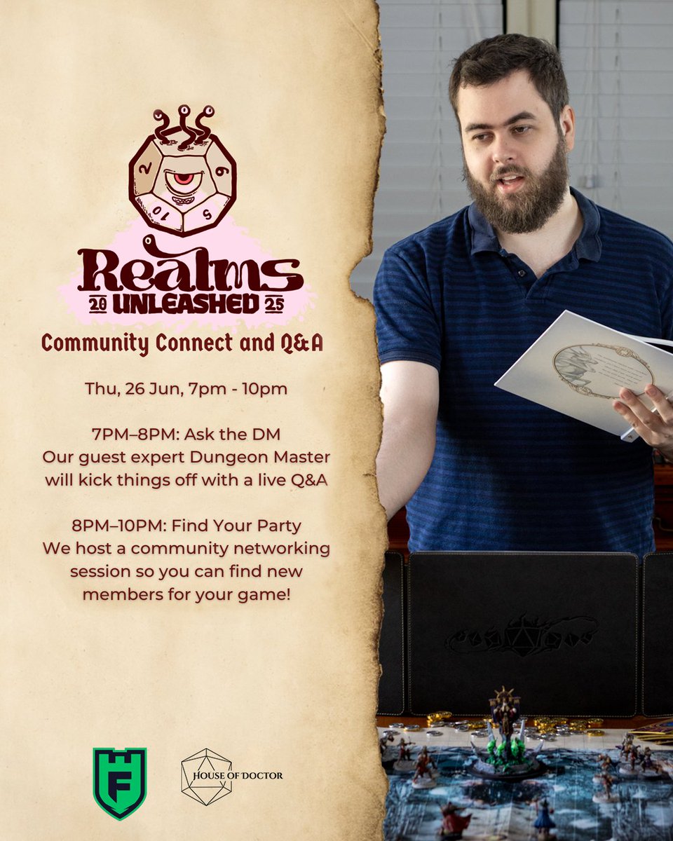 House of Doctor (@houseofdoctor) on Twitter photo Join us this Thursday (26 June) at <a href="/FortressSydney/">Fortress Sydney</a> for a Q&A session all about Dungeons and Dragons with our Dungeon Master!!
We are excited to be joining Fortress to help players and Dungeon masters come together and connect over their love of Dungeons and Dragons!! Join us this Thursday (26 June) at <a href="/FortressSydney/">Fortress Sydney</a> for a Q&A session all about Dungeons and Dragons with our Dungeon Master!!
We are excited to be joining Fortress to help players and Dungeon masters come together and connect over their love of Dungeons and Dragons!!
