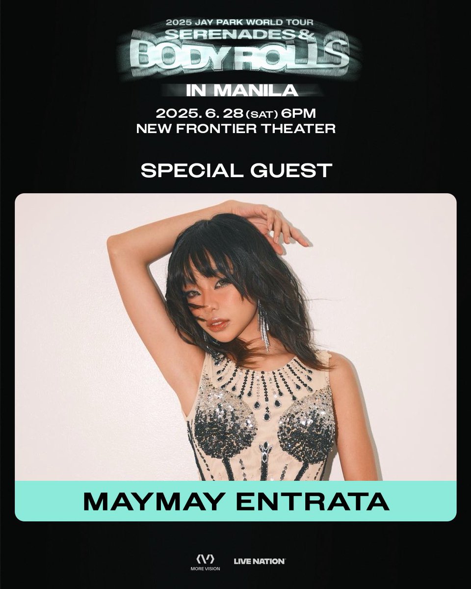 Manila, it’s getting hotter 🔥

Get ready for a night of smooth moves and sultry beats because Jay Park’s 2025 World Tour [Serenades &amp; Body Rolls] in Manila is coming your way, featuring a special guest performance by Maymay Entrata! 💥

📅 June 28, 2025 | 🕕 6PM
📍 New Frontier