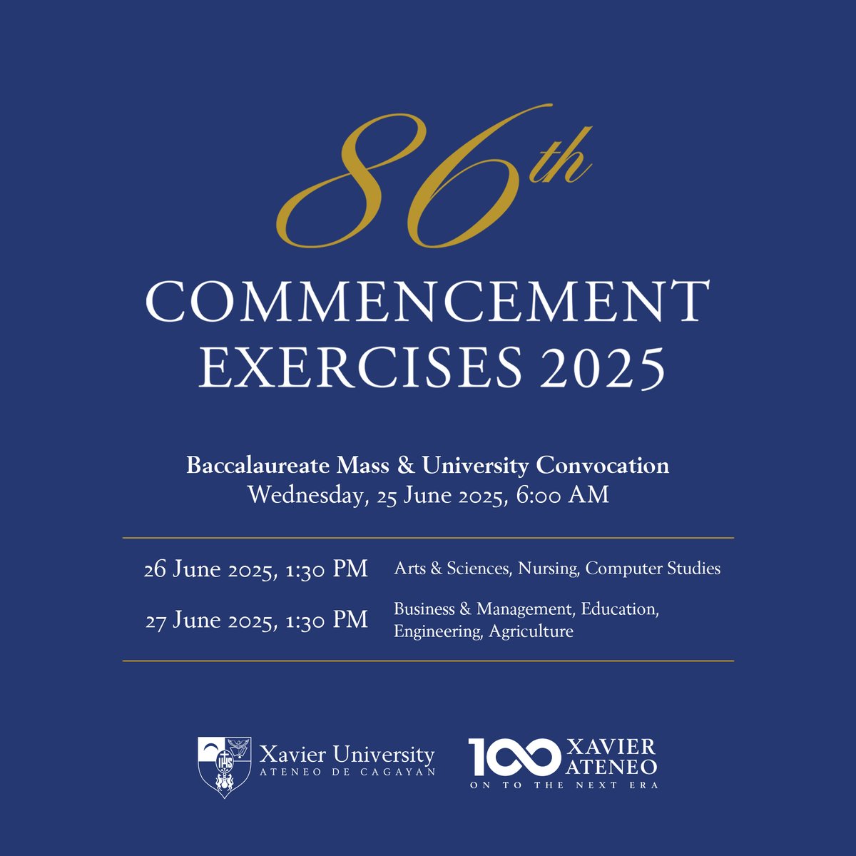 86th Commencement Exercises Schedule for the Undergraduate Courses

#86thCommencement
#OneXavier
#XavierAteneo