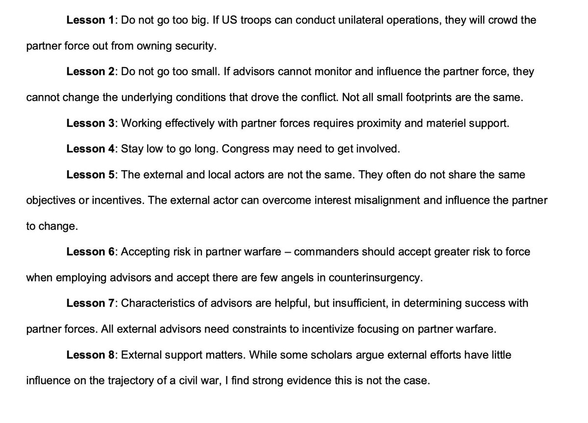 There is an assumption that some military units are better at advising &amp; SFA than others (SF, Marines, Brits). My research finds units are helpful, but insufficient to explaining advisor success

All advisors need constraints on temptation to conduct unilateral kinetic operations