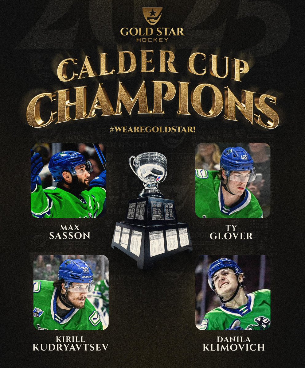 Congratulations to Vancouver #Canucks Prospects Danila Klimovich, Kirill Kudryavtsev, Ty Glover and Max Sasson on winning the Calder Cup! #WeAreGoldStar!