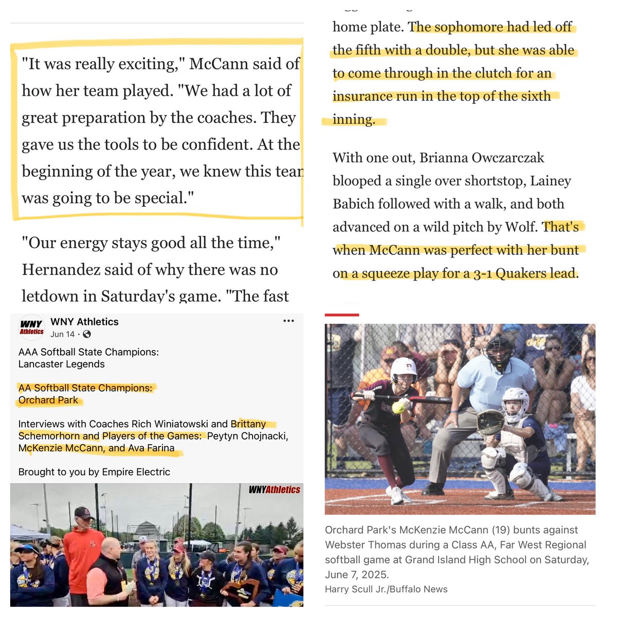 McKenzie McCann (@mcmccann2027) on Twitter photo Thank you <a href="/WNYAthletics/">WNY Athletics</a> & the Buffalo News for featuring me in these articles from the New York State AA Regionals & Championships! I am super proud to be a Co-Player of the Championship Game along with my teammate <a href="/avafarina_/">Ava Farina</a>
<a href="/CoastRecruits/">Coast 2 Coast Recruits</a> <a href="/ExtraInningSB/">EXTRA INNING SOFTBALL</a> <a href="/gatorjack72/">Girls In The Game</a> Thank you <a href="/WNYAthletics/">WNY Athletics</a> & the Buffalo News for featuring me in these articles from the New York State AA Regionals & Championships! I am super proud to be a Co-Player of the Championship Game along with my teammate <a href="/avafarina_/">Ava Farina</a>
<a href="/CoastRecruits/">Coast 2 Coast Recruits</a> <a href="/ExtraInningSB/">EXTRA INNING SOFTBALL</a> <a href="/gatorjack72/">Girls In The Game</a>