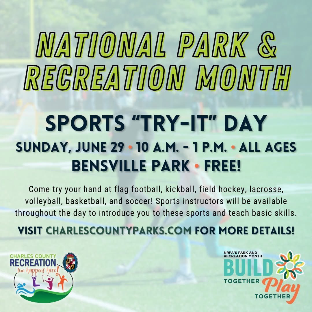 PSmall (@pascaledsmall) on Twitter photo July is National Park & Recreation Month! Join us as we kick off a month of celebration and special programming with our Sports "Try-It" Day! Join <a href="/CharlesCoMD/">Charles County Govt</a> Parks & Rec Sports Office to try your hand at flag football, kickball, field hockey, lacrosse, volleyball, basketball, July is National Park & Recreation Month! Join us as we kick off a month of celebration and special programming with our Sports "Try-It" Day! Join <a href="/CharlesCoMD/">Charles County Govt</a> Parks & Rec Sports Office to try your hand at flag football, kickball, field hockey, lacrosse, volleyball, basketball,
