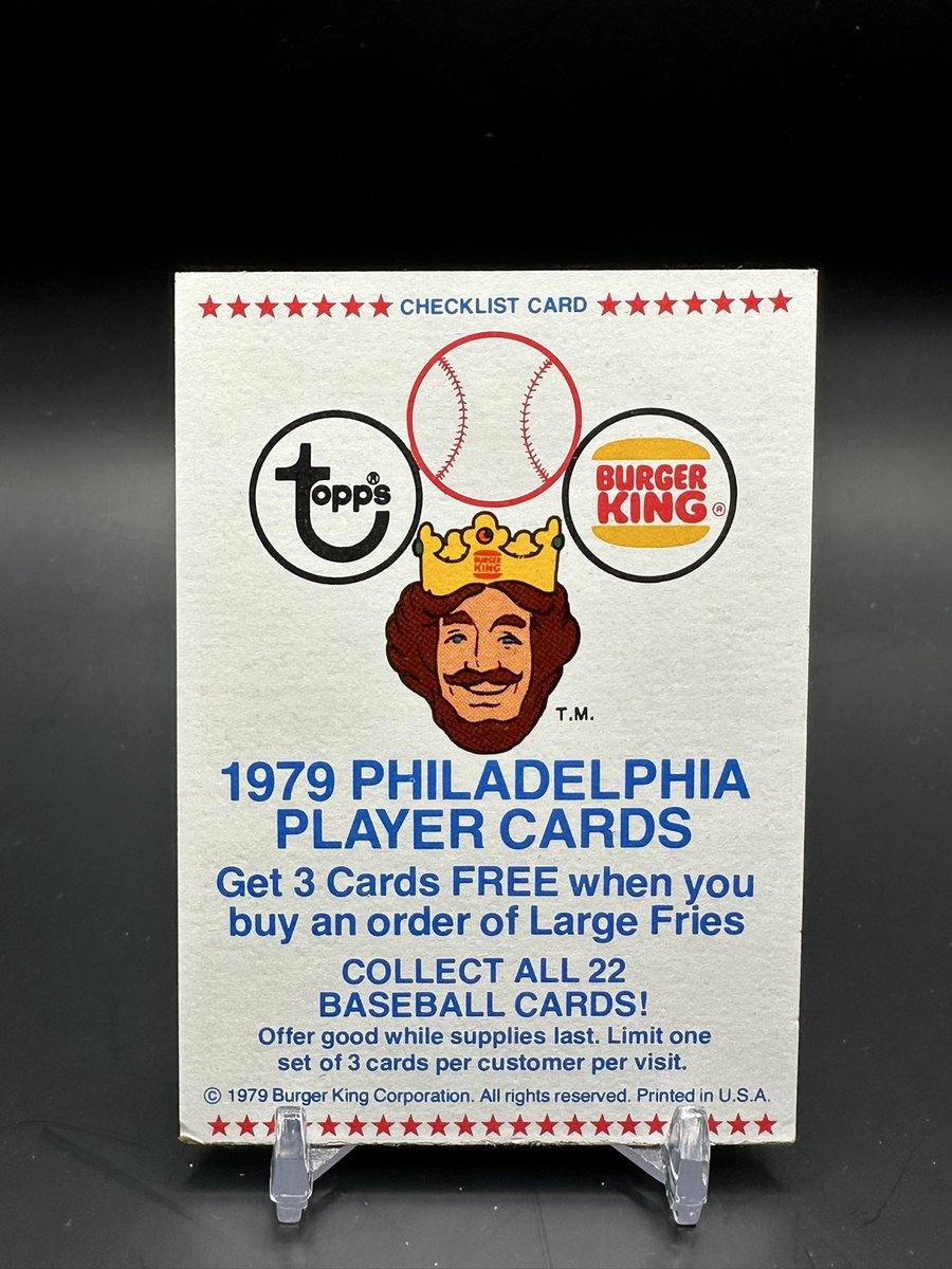 oldmanstylecard's tweet photo. 1979 Topps Burger King Philadelphia Phillies Checklist. Not the Junk Wax era or 80’s and 90’s but I think this card rules. Do you remember this? If so You Rule! #burgerking #baseballcards #baseballcard #cards #card #phillies #philadelphiaphillies #70s #70sbaseball #70skid https://t.co/PscYx2KGfl