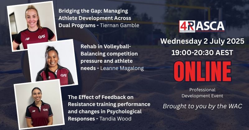 The WAC brings together coaches Tiernan Gamble Leanne Magalong and Tandia Wood - all currently working at the Queensland Academy of Sport (QAS) 

Virtually join us on Wednesday 2 July 2025 from 7 PM - lnkd.in/gGjwdP6Q