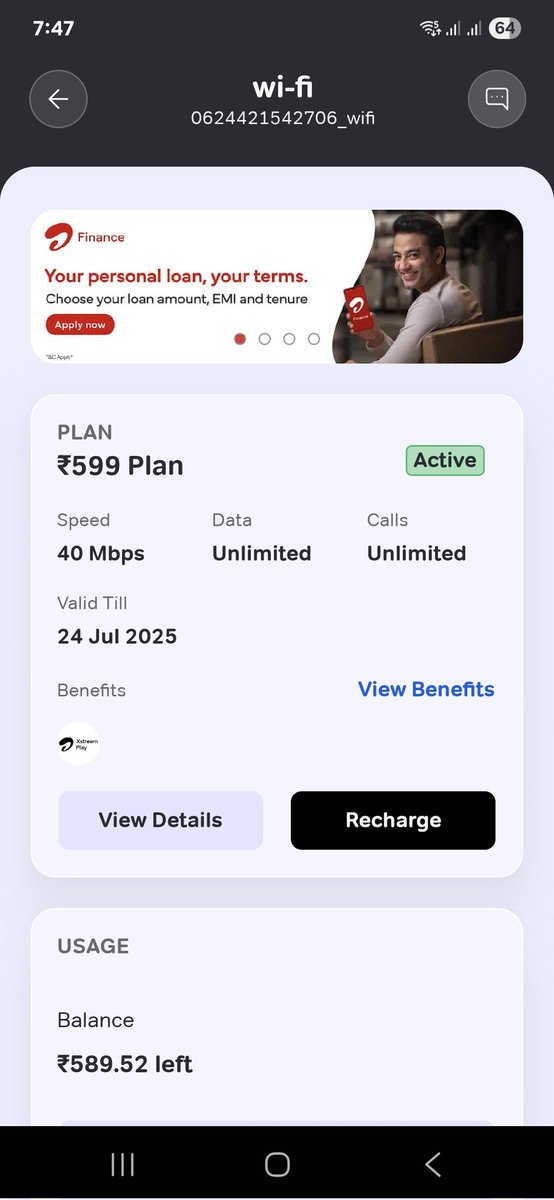 ADITYAA40248351's tweet photo. @Airtel_Presence @airtelindia Irecharged with your ₹589 Airtel WiFi plan which clearly shows 6 months of Google One benefits. But after recharge, I only got Airtel Thanks benefits. Why show one thing and give another? This is clear misrepresentation. Please resolve ASAP. #Airtel https://t.co/PIEu0RekBB