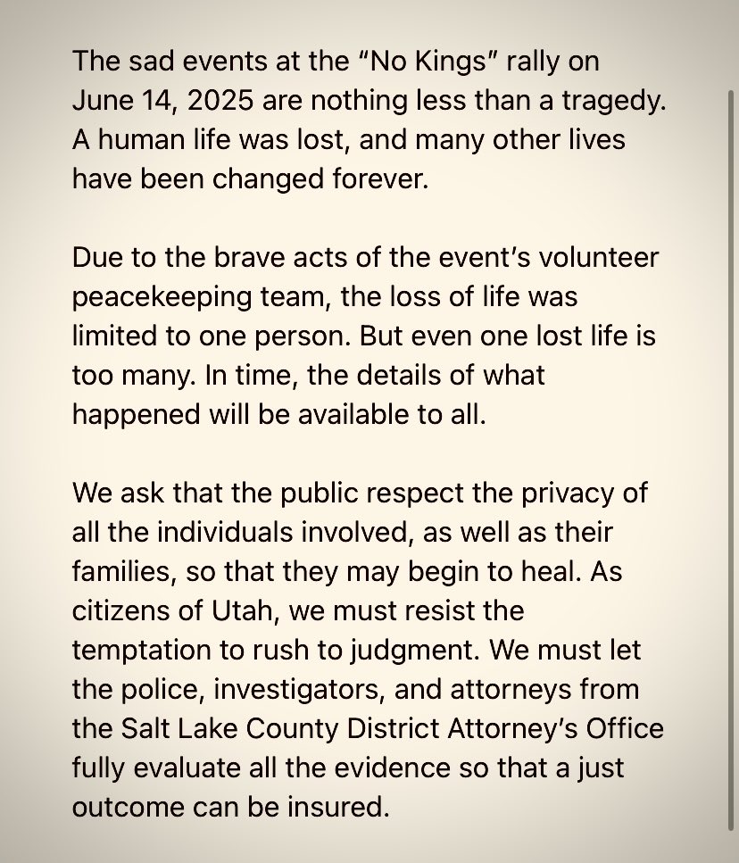 AdamHerbets's tweet photo. UPDATE — This statement is from the attorney who is now representing the self-described “peacekeeper” who shot and killed Afa Ah Loo. 

The “peacekeeper” has not been arrested. Nobody has been charged by @SLCODA, @SimGillDA. https://t.co/heorCoPvsT