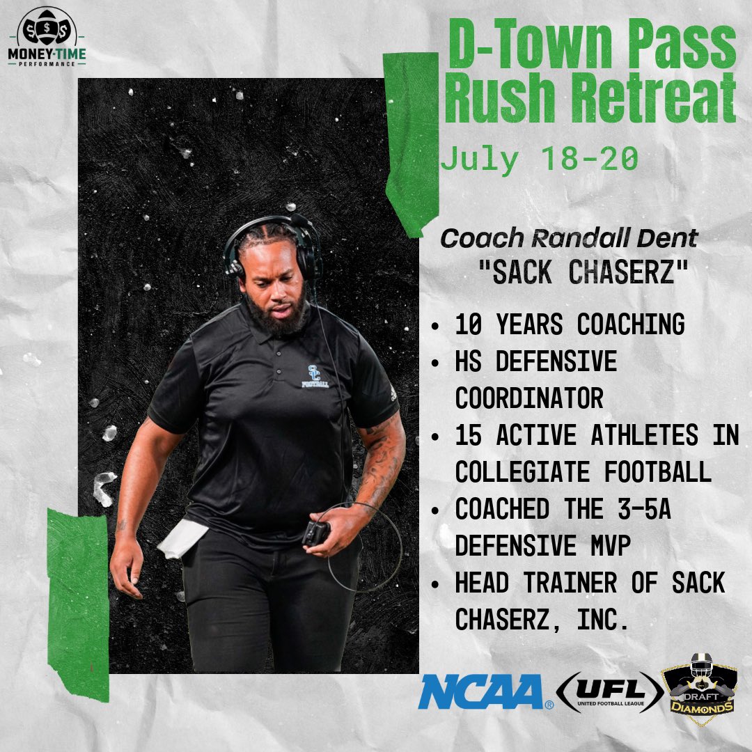 Coach Money (@coachmoney0) on Twitter photo We’re hyped to welcome <a href="/CoachsacksDent/">Randall "Sack Chaser" Dent 💰🏃🏽♂️</a> at the 1st Annual D-Town Pass Rush Retreat!
Bringing his next-level knowledge of technique, energy, and experience to the trenches. #DtownPassRushretreat #TrenchWork We’re hyped to welcome <a href="/CoachsacksDent/">Randall "Sack Chaser" Dent 💰🏃🏽♂️</a> at the 1st Annual D-Town Pass Rush Retreat!
Bringing his next-level knowledge of technique, energy, and experience to the trenches. #DtownPassRushretreat #TrenchWork