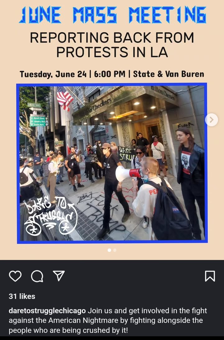 abolitionistjoh's tweet photo. June Mass Meeting
Report Back From Protests In LA
Tuesday June 24 2025 6PM
State & Van Buren Chicago IL
Get involved in the fight against the murican Nightmare by fighting alongside the people who are being crushed by it!
#DEFUNDtwitter https://t.co/HGp2odraes