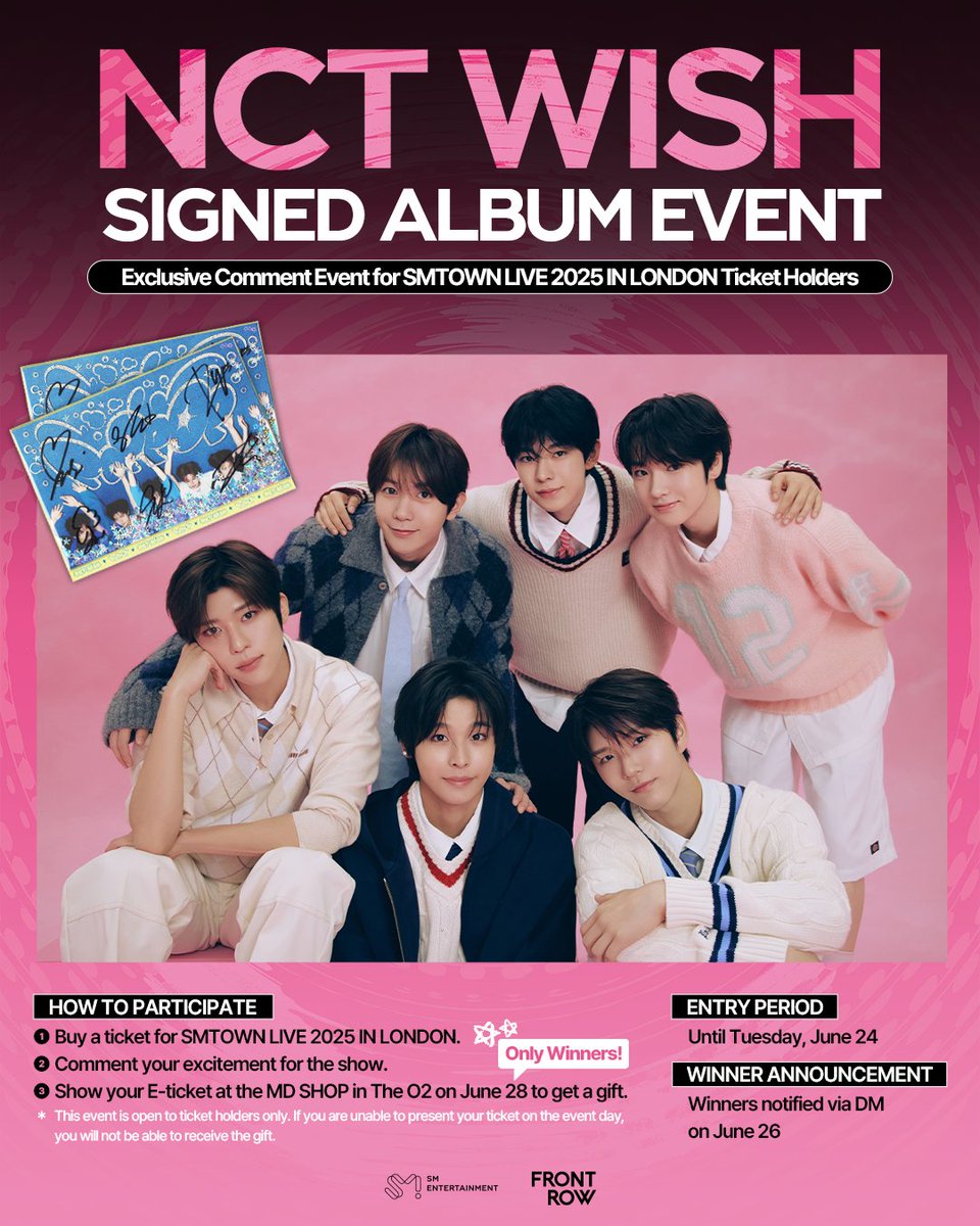 🎉 [Ticket Holder Exclusive] SMTOWN LIVE 2025 IN LONDON Instagram Comment Event 🎉

🎁 Prize : Group Autographed CD (6 Winners)

⭐️For event details and how to participate, please check out <a href="/frontrowglobal/">FrontRow</a> on Instagram! 💕

#SMTOWN #SM_30thAnniversary #SMTOWN2025 #SMTOWN_LIVE