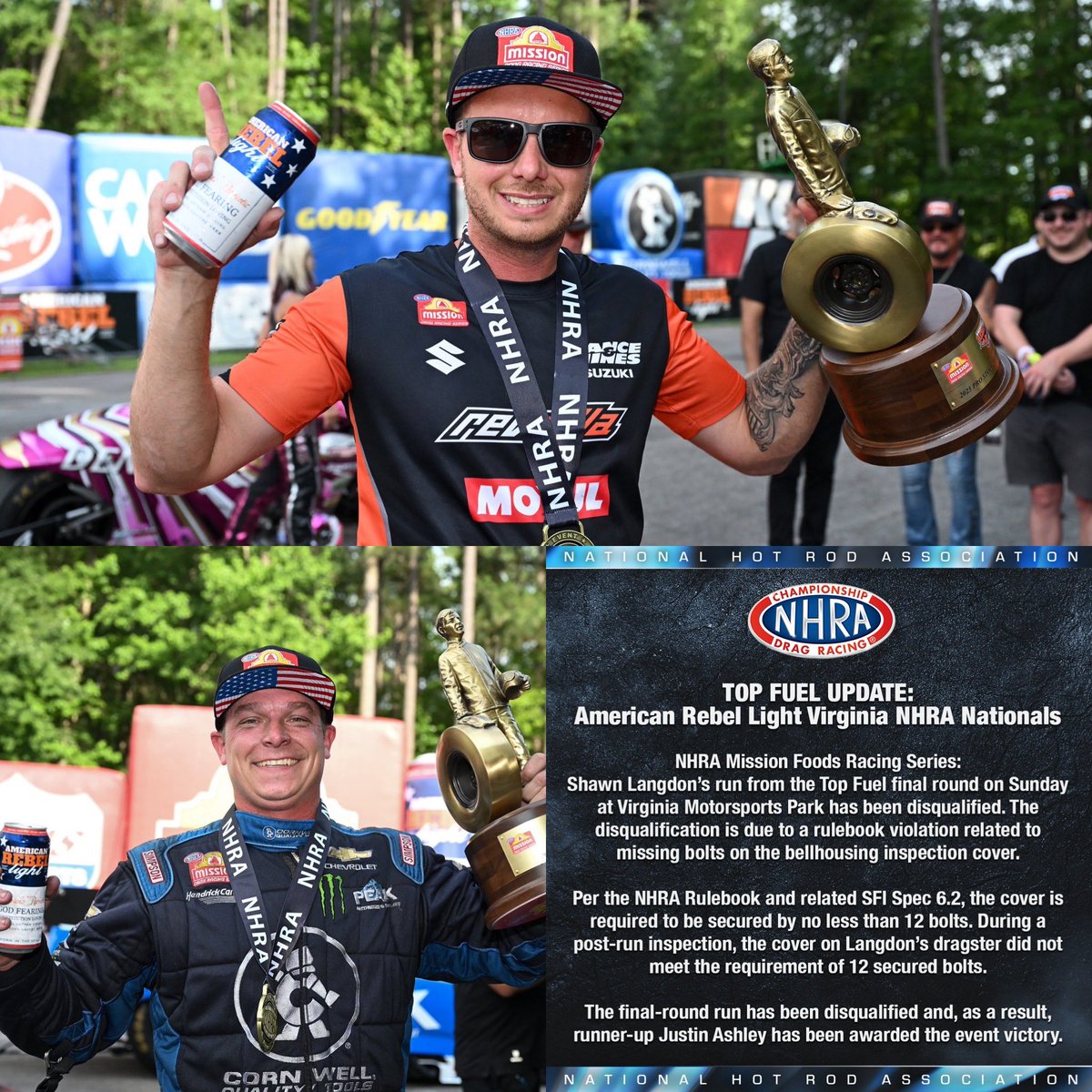 #IESRSN #NHRA- #VirginiaNats:

#TopFuel: #JustinAshley

#FunnyCar: #AustinProck

#ProStockMotorcycle: #GaigeHerrera 

<a href="/ExtraMileIESR/">The Extra Mile</a> <a href="/IESR_DMV/">IESR DMV</a>