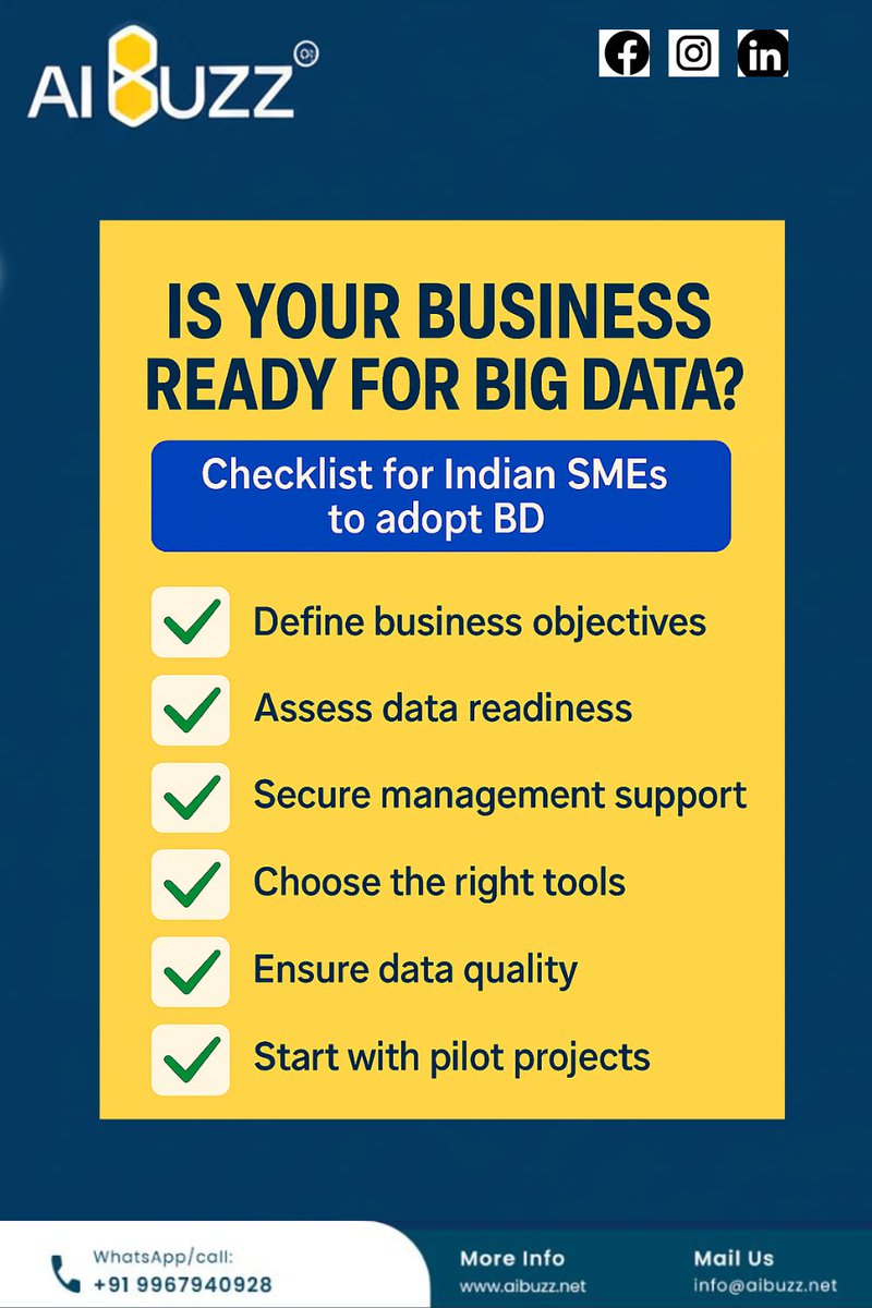 aibuzz_tech's tweet image. Is Your Business Ready for Big Data? 📊🚀
Unlock insights. Stay ahead.

Contact:- 919967940928
Visit:- aibuzz.net
Mail us:- info@aibuzz.net

 #BigDataIndia #BusinessGrowth #DataDriven #TechReady