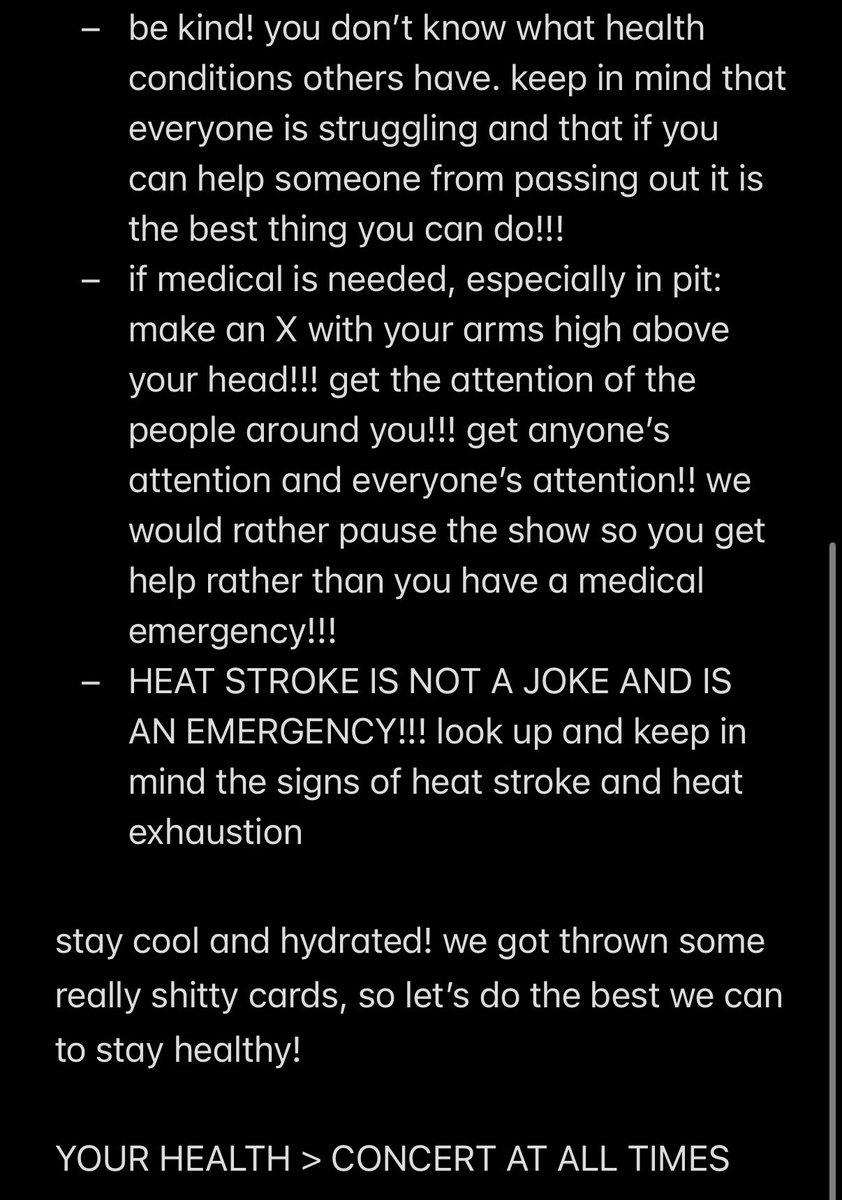 bunnyquokk's tweet photo. after what has happened at the washington dc show tonight i wanted to write out this list of tips for hot weather events

please please please put your wellbeing above any concert or event!! heat is not a joke and it can cause serious harm

#dominATE_WashingtonDC 
#dominATE https://t.co/MmWGhm47zS