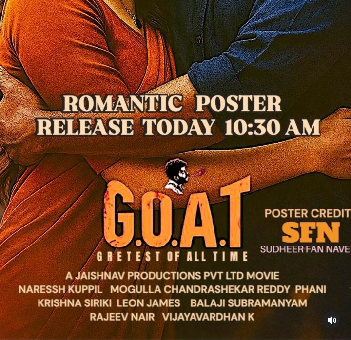 SS_DHF_NAVEEN's tweet photo. Get ready for poster today 10:30 am
#GOATPoster #sudheer #sudigalisudheer https://t.co/xg6Rnsoklc