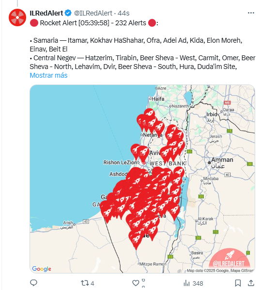 EL alerta por lanzamiento de misiles balísticos desde Irán se extiende ahora a todo el norte de Israel