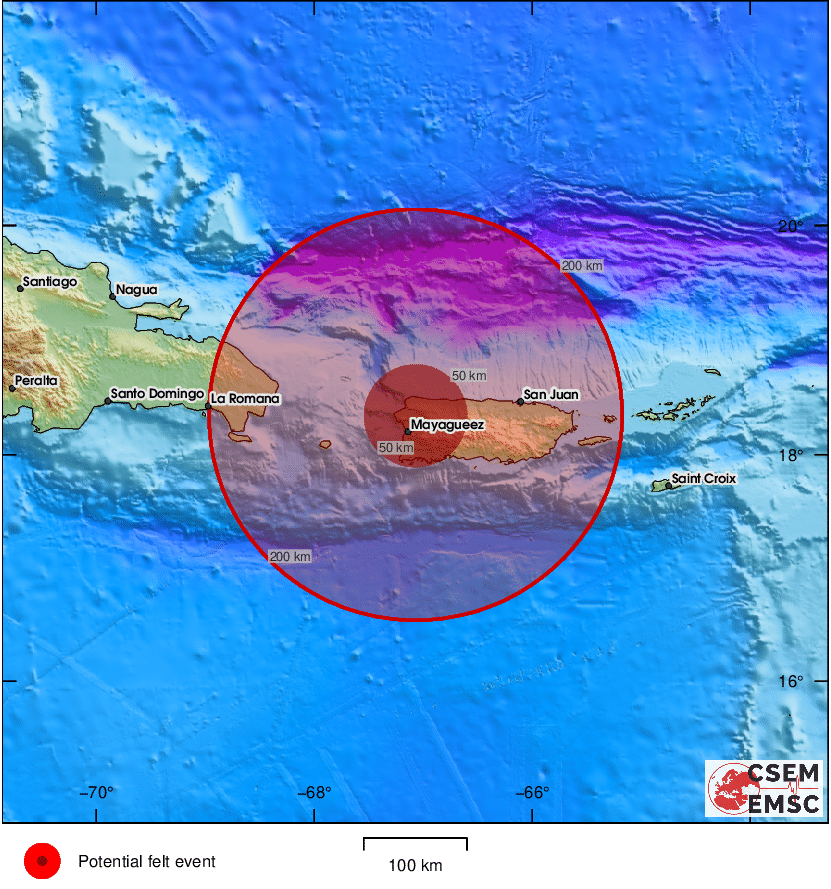 #Earthquake (#sismo) possibly felt 7 sec ago in #PuertoRico (detected from <a href="/SismoDetector/">Earthquake Network</a>). Felt it? Tell us via:
📱m.emsc.eu/#app
🌐m.emsc.eu
🖥emsc-csem.org
⚠ Automatic crowdsourced detection, not seismically verified yet. More info soon!