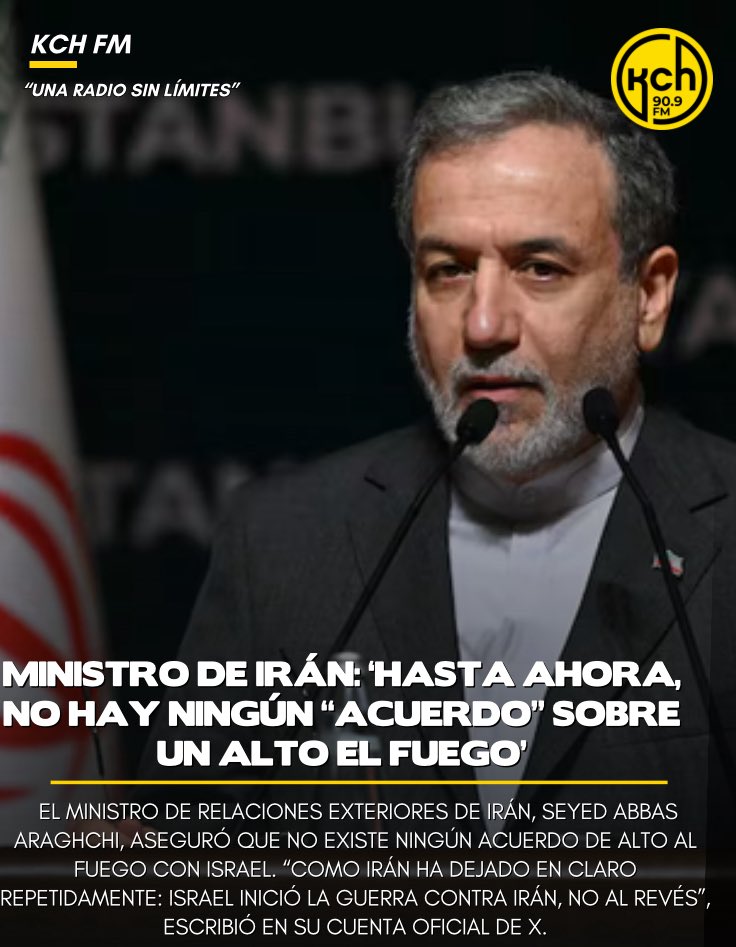Ministro de Relaciones Exteriores de Irán, Seyed Abbas Araghchi, aseguró que no existe ningún acuerdo de alto al fuego con Israel. “Como Irán ha dejado en claro repetidamente: Israel inició la guerra contra Irán, no al revés”, escribió en su cuenta oficial de X.
